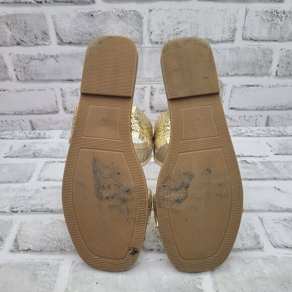 Pierre Dumas Empress Metallic Gold Woven Fringe Two Strap Flat Sandal Size 8.5 - Picture 4 of 4